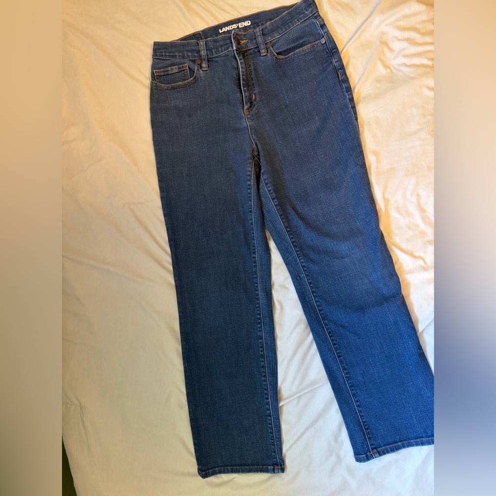 Lands' End Straight Leg Jeans in Dark Blue Denim